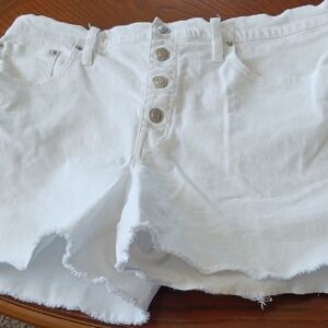 J. Crew White Button-Front Frayed Hem Denim Shorts